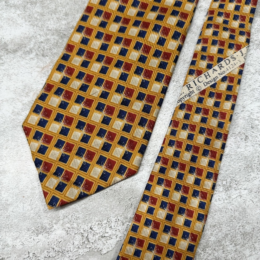 J.Z. Richards Silk Tie Mens One Size Gold Geometric Made In USA Necktie